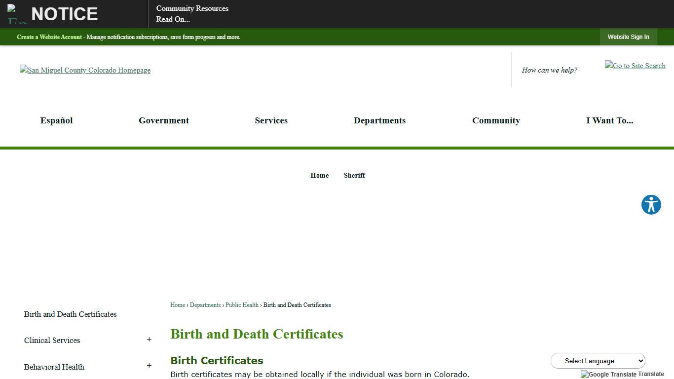 Birth and Death Certificates San Miguel County, CO - Official Website